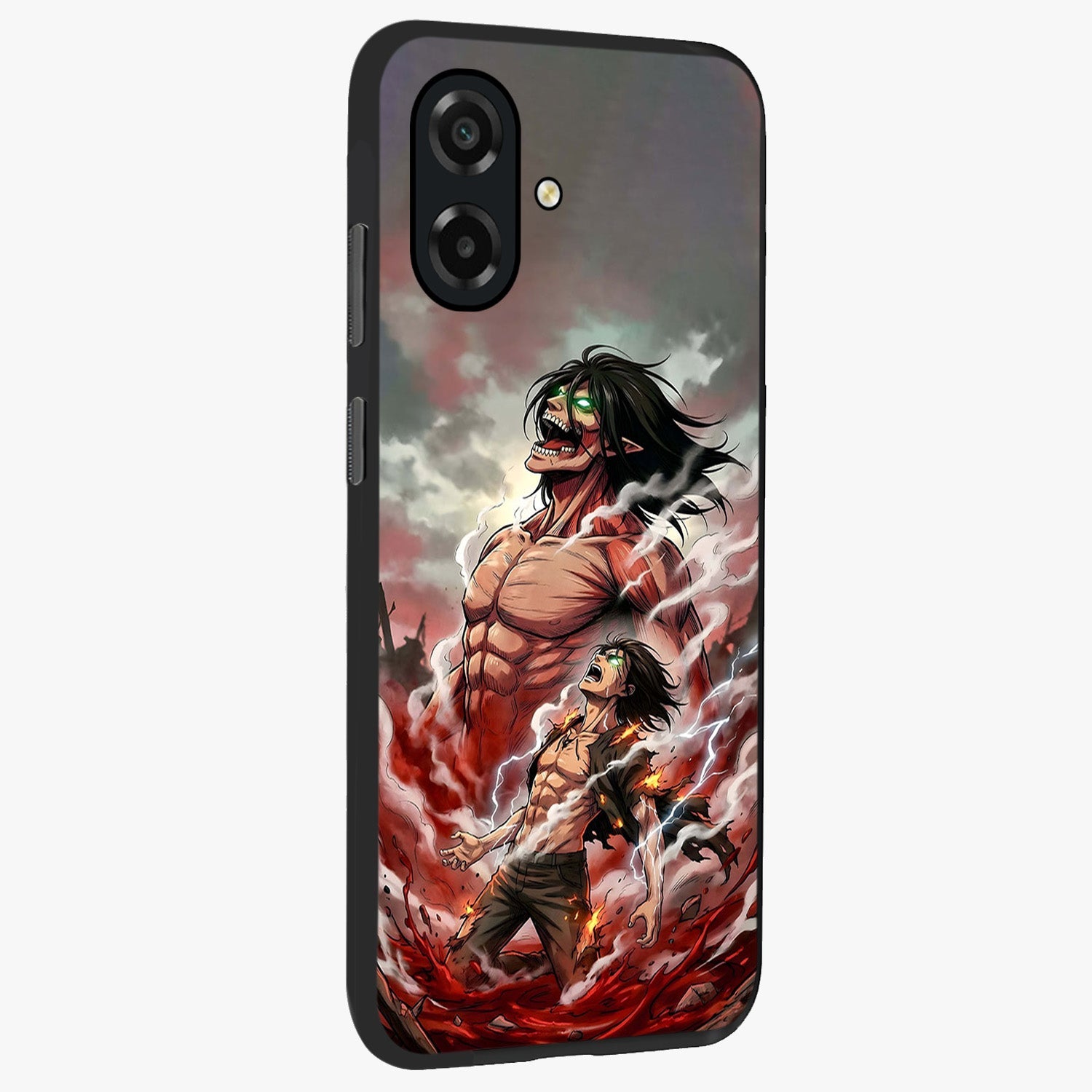 Titan Awakening Fury Glass Case upright view showcasing intense titan artwork with epic fantasy theme.