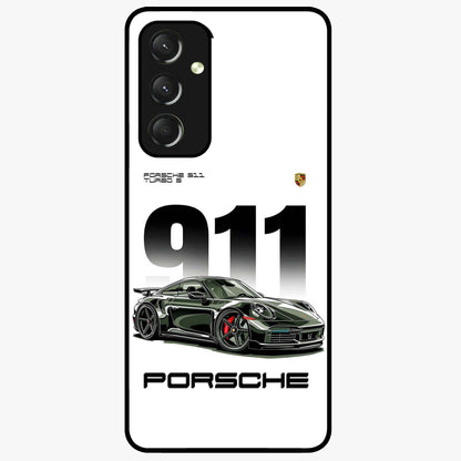 911 Turbo Dominance Glass Case showing clean flat back view with bold 911 sports car artwork and glossy glass finish.