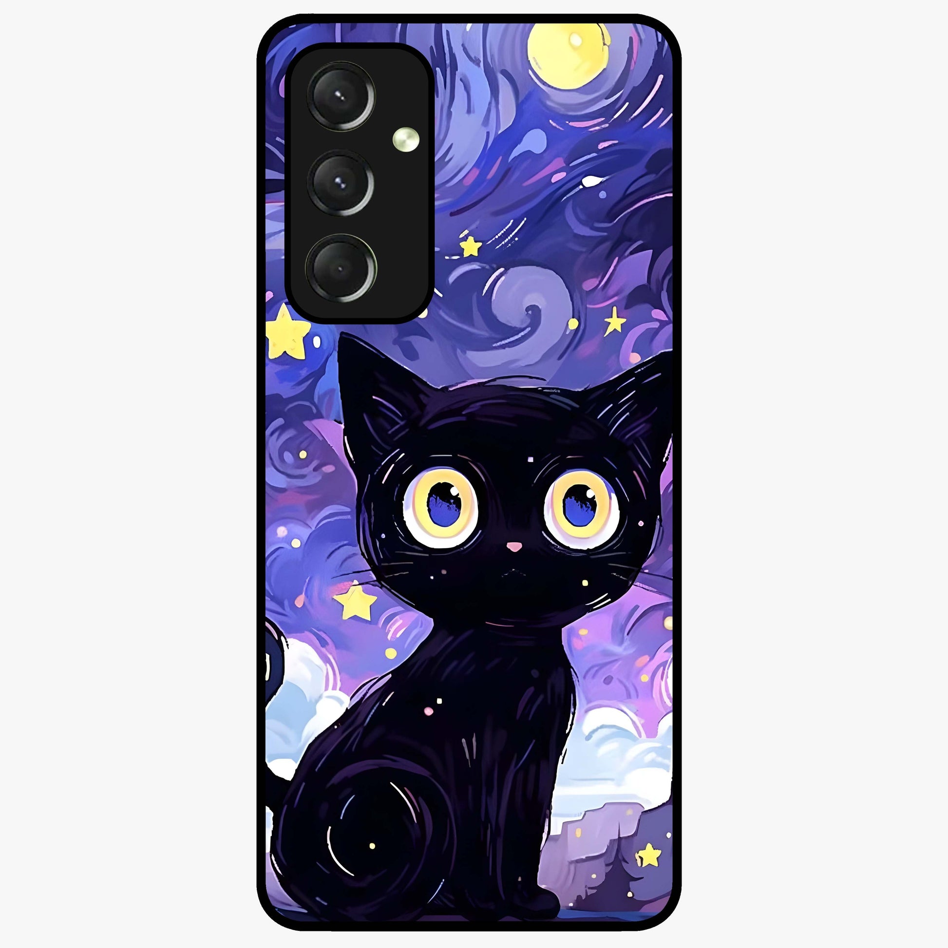 Abstract Cat Art Glass Case showing flat back view with artistic cat illustration and glossy glass finish.