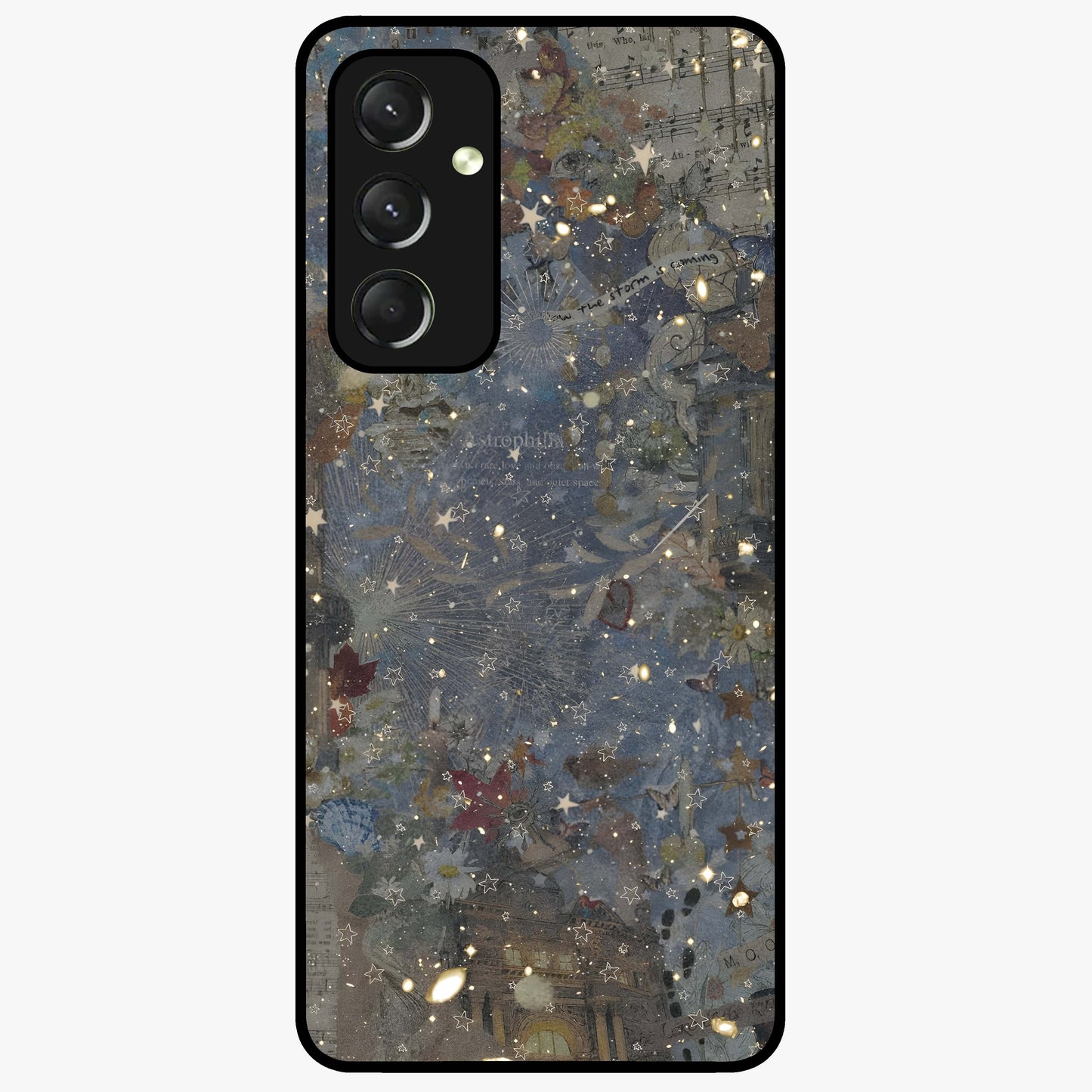 Aesthetic Astrolophia Glass Case showing flat back view with dreamy aesthetic design and glossy glass finish.