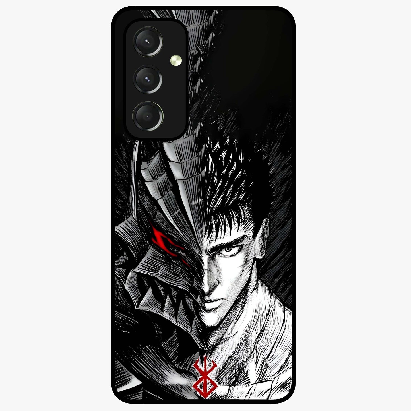 Berserker Blood Oath Glass Case showing flat back view with fierce warrior inspired artwork and glossy glass finish.