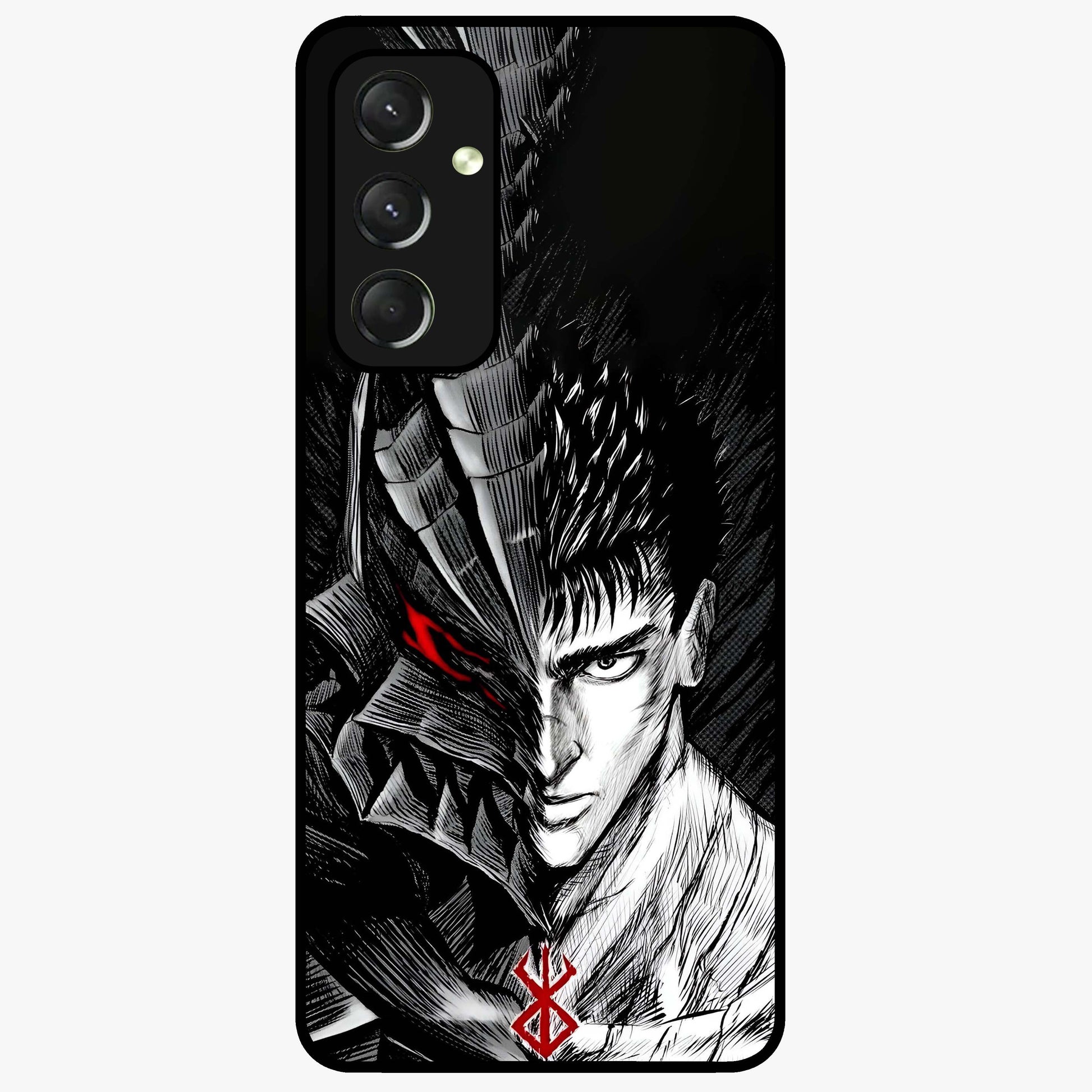 Berserker Blood Oath Glass Case showing flat back view with fierce warrior inspired artwork and glossy glass finish.