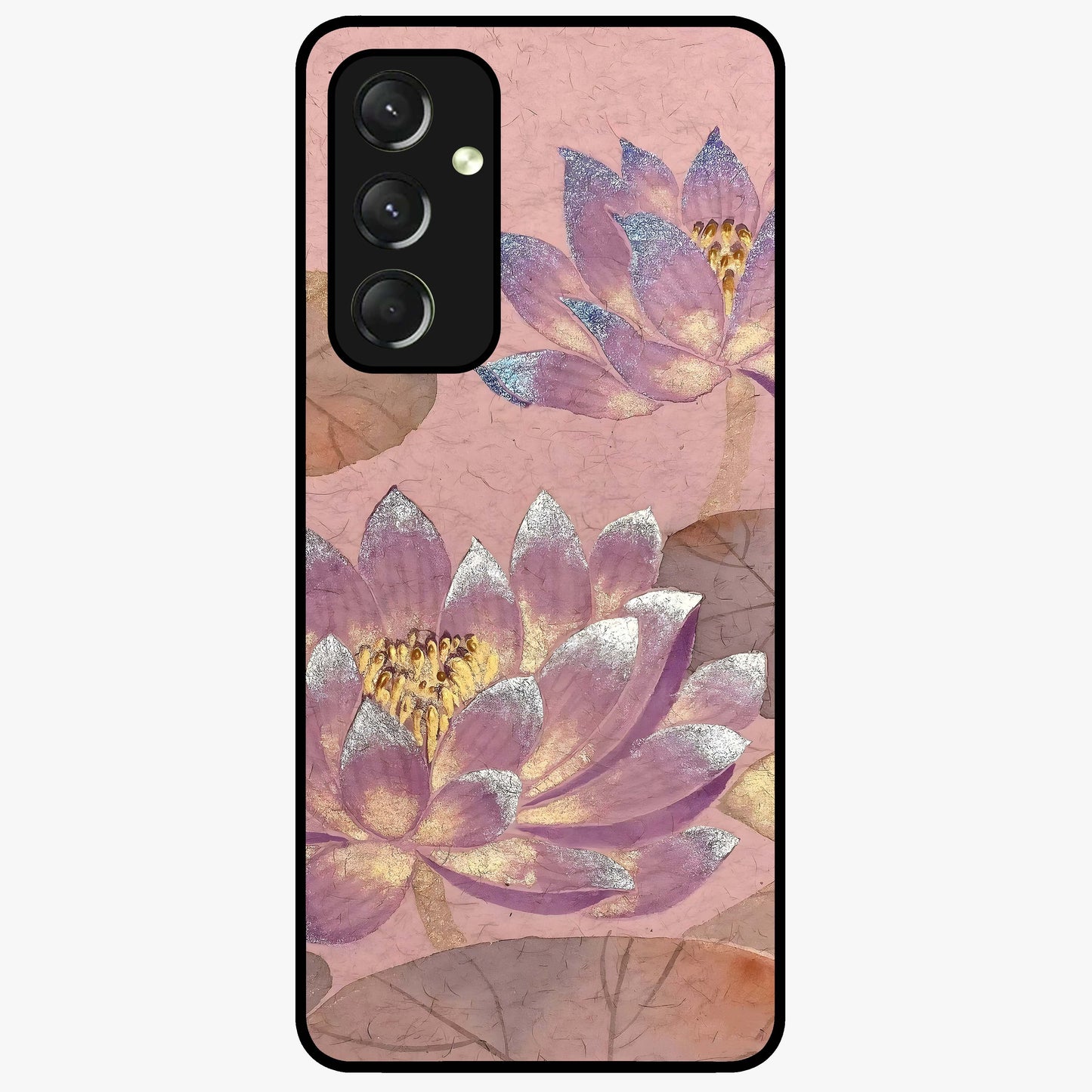 Blossom Mist Lotus Glass Case showing flat back view with serene lotus blossom artwork and glossy glass finish.