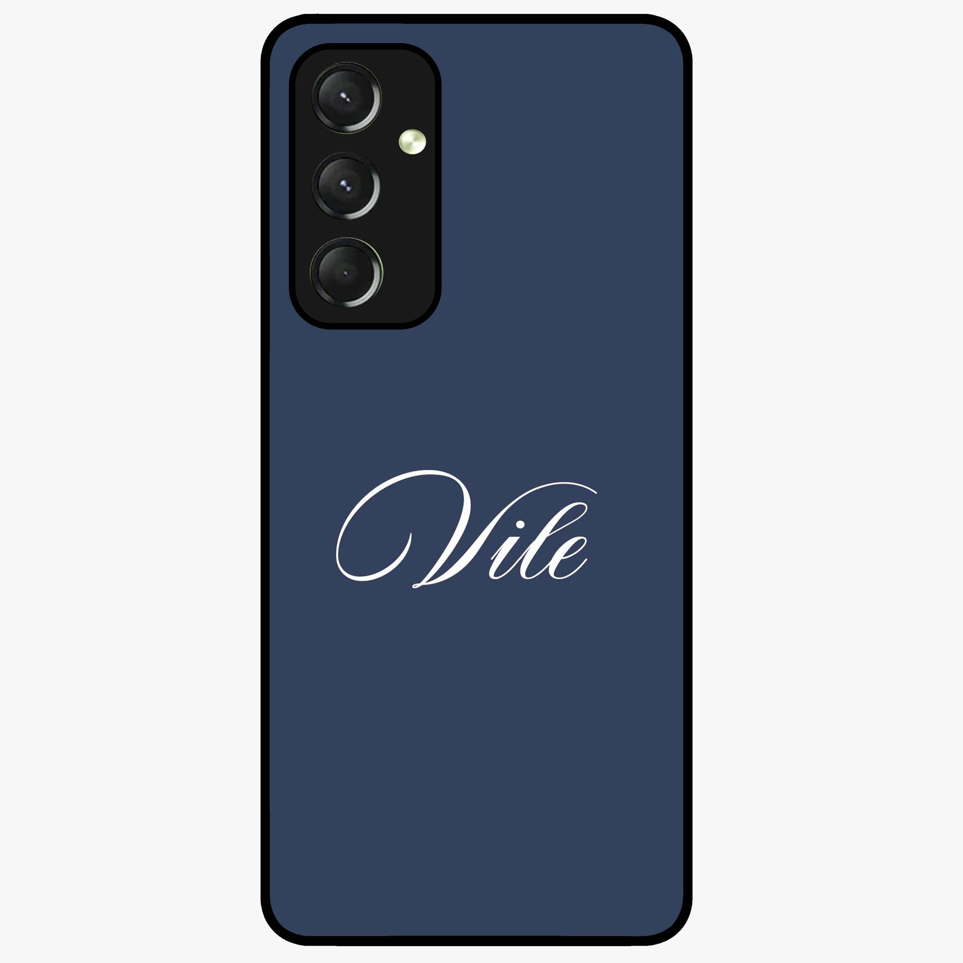 Blue Background Personalized Custom Name Glass Case showing flat back view with minimal blue background and custom name design.