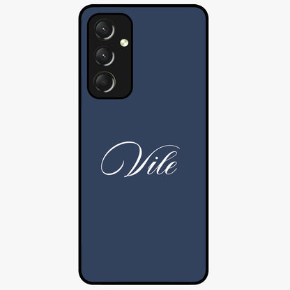 Blue Background Personalized Custom Name Glass Case showing flat back view with minimal blue background and custom name design.