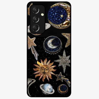 Celestial Gem Constellations Glass Case showing flat back view with sparkling constellation artwork and glossy glass finish.