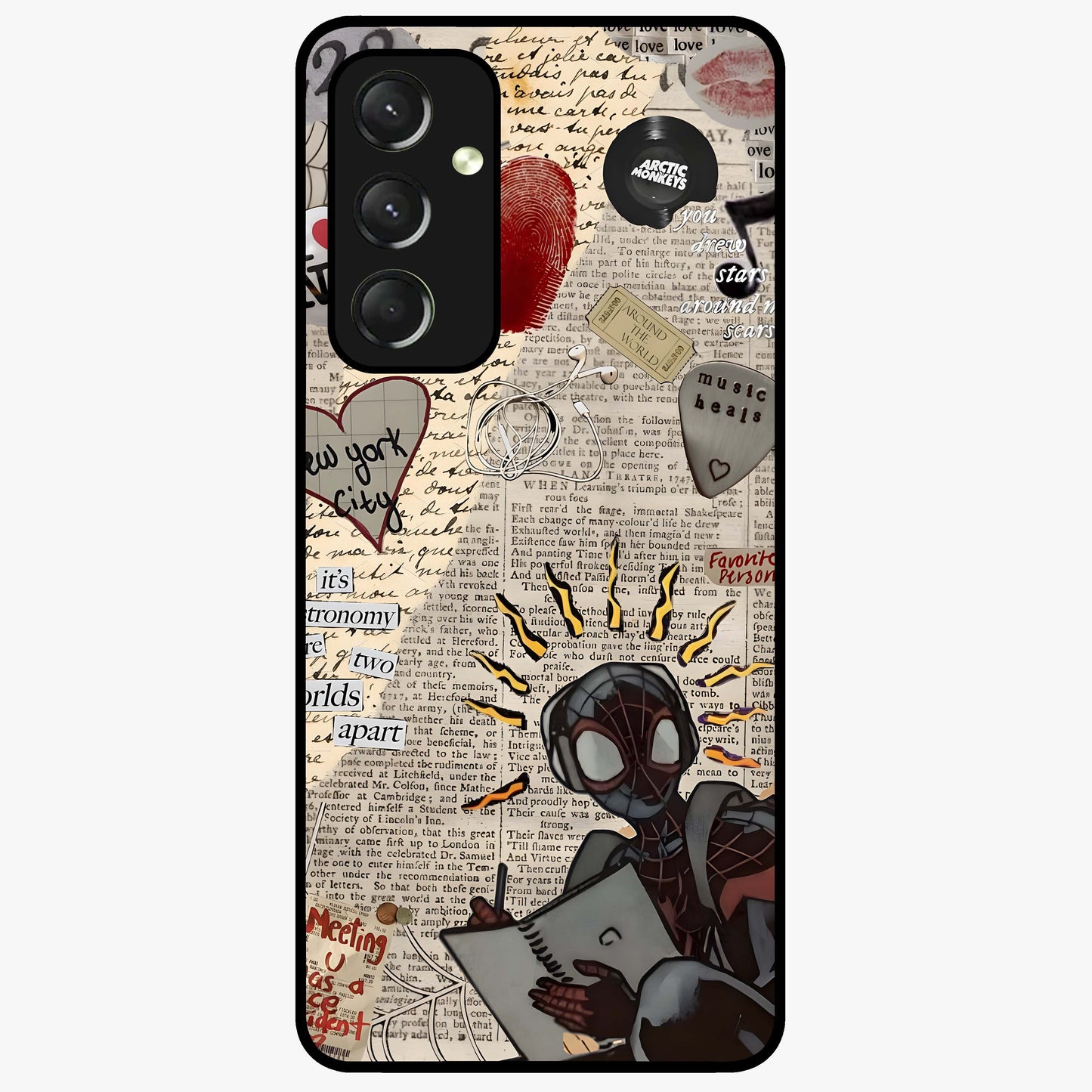 City Dream Sketch Glass Case showing flat back view with artistic city skyline sketch artwork and glossy glass finish.