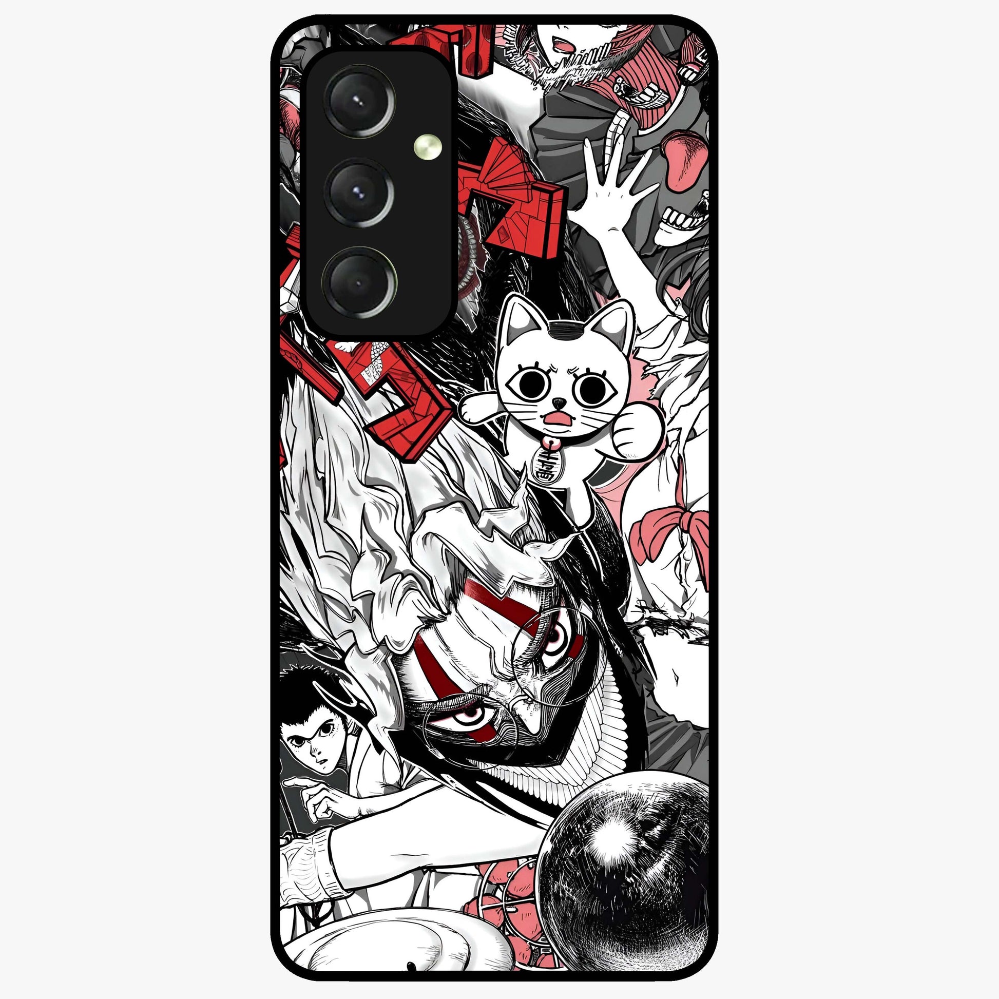 Crimson Chaos Panel Glass Case showing flat back view with bold crimson abstract artwork and glossy glass finish.
