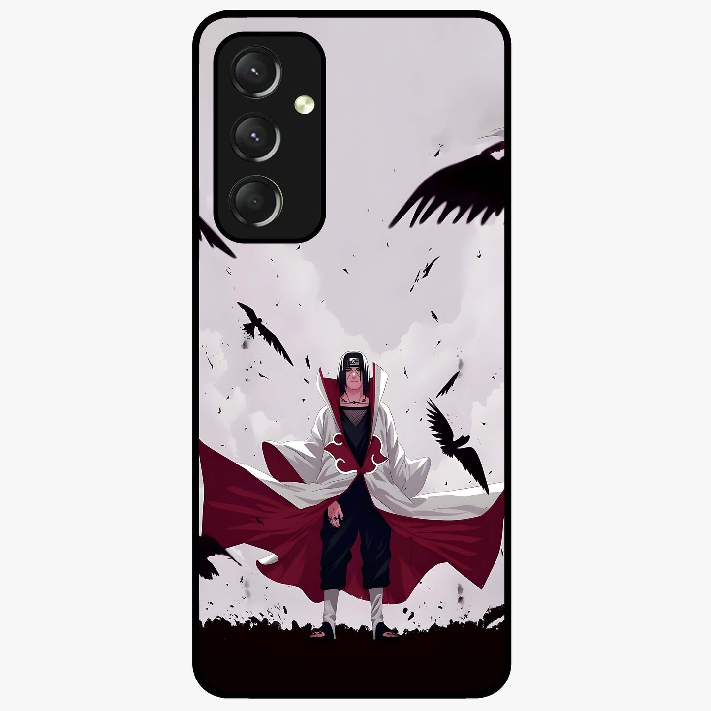 Crimson Crow Ascension Glass Case showing flat back view with mystical crow artwork and glossy glass finish.