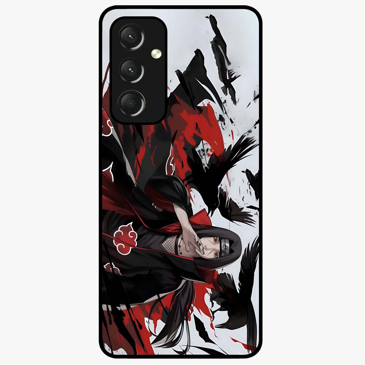 Crimson Crow Illusion Glass Case showing flat back view with artistic crow illusion artwork and glossy glass finish.
