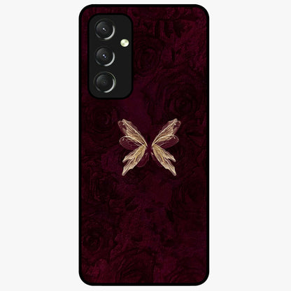 Crimson Fade Butterfly Glass Case showing flat back view with fading butterfly artwork and glossy glass finish.