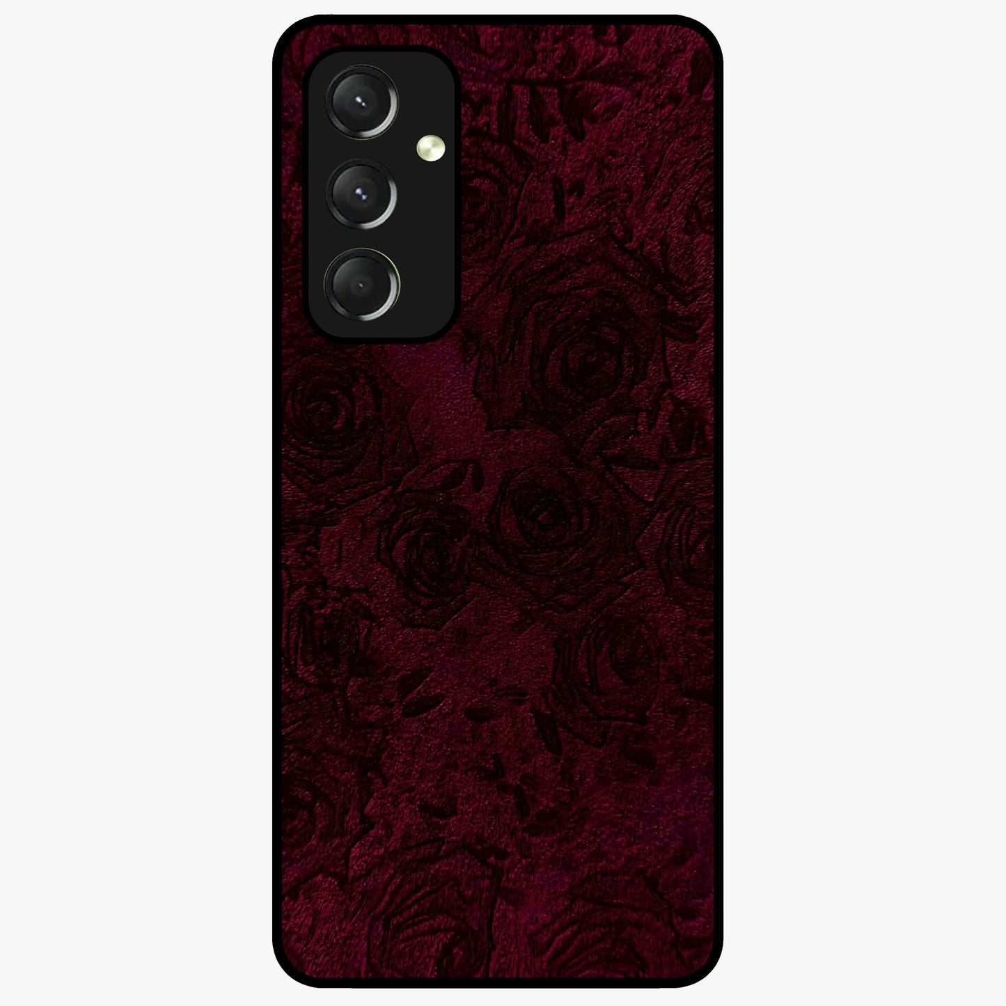 Crimson Fade Flow Glass Case showing flat back view with flowing crimson gradient artwork and glossy glass finish.