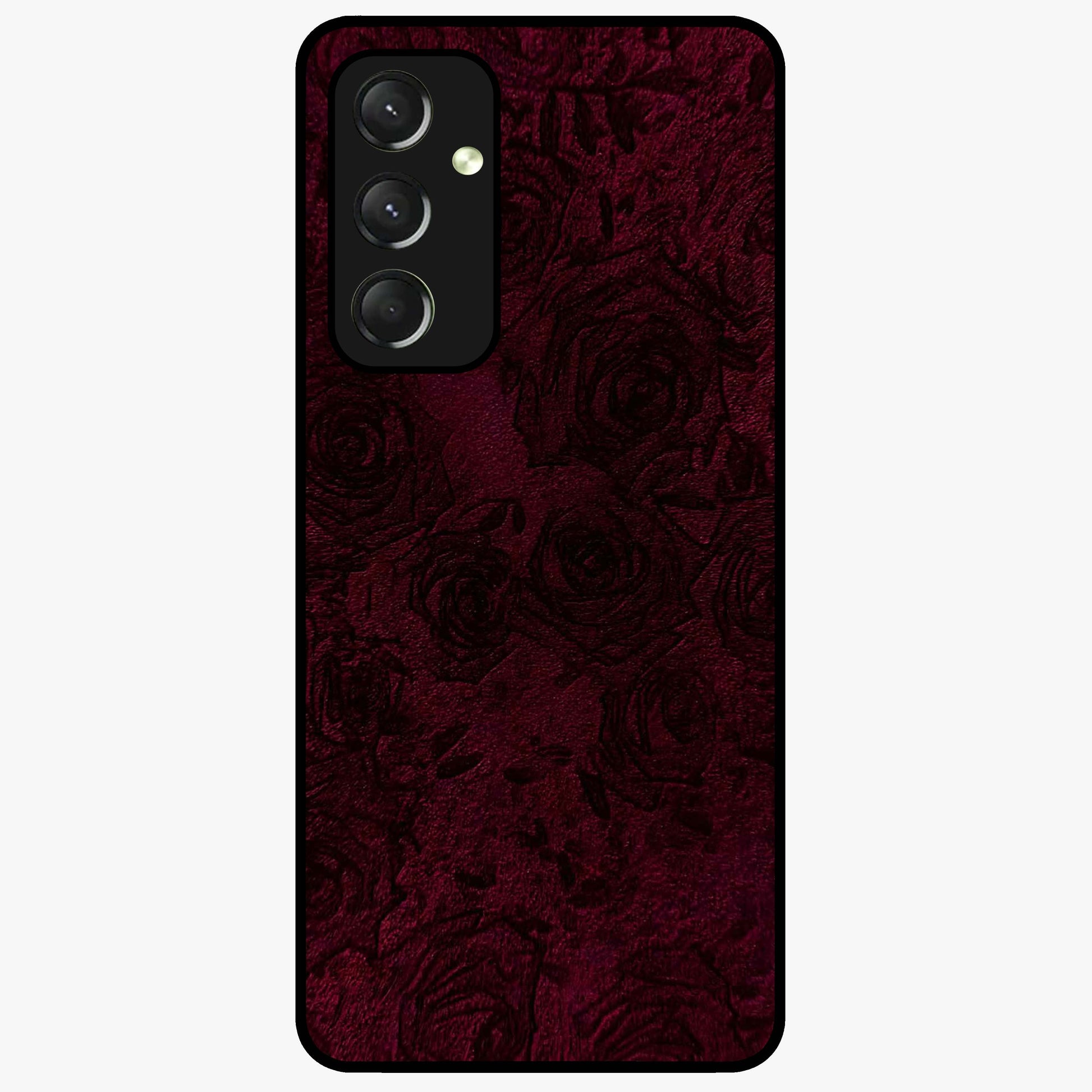 Crimson Fade Flow Glass Case showing flat back view with flowing crimson gradient artwork and glossy glass finish.