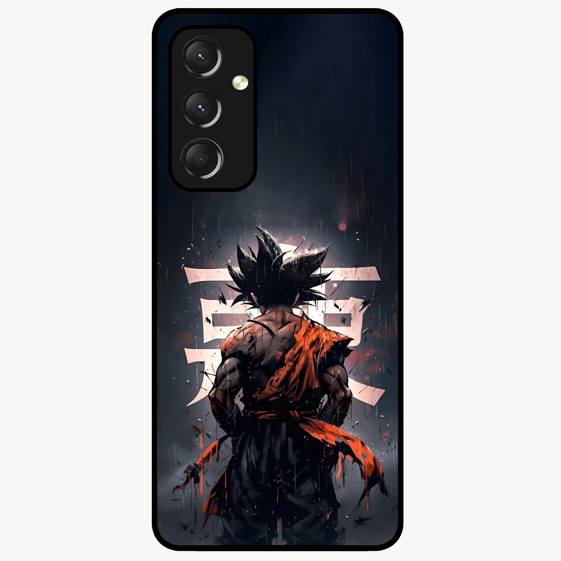 Dark Warrior In Rain Glass Case showing flat back view with warrior artwork in rainy atmosphere and glossy glass finish.