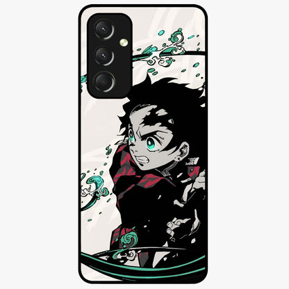 Demon Slayer Glass Case showing flat back view with bold anime inspired artwork and glossy glass finish.