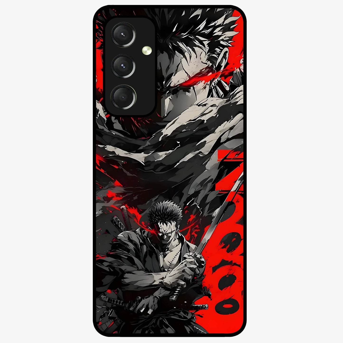 Demon Sword Resolve Glass Case showing flat back view with fierce sword warrior artwork and glossy glass finish.