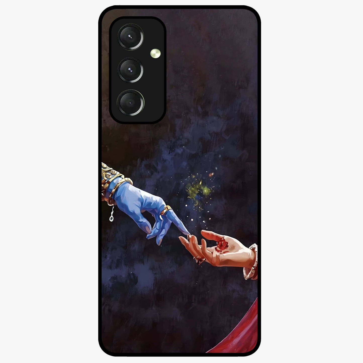Divine Touch Eternal Glass Case showing flat back view with spiritual themed artwork and glossy glass finish.