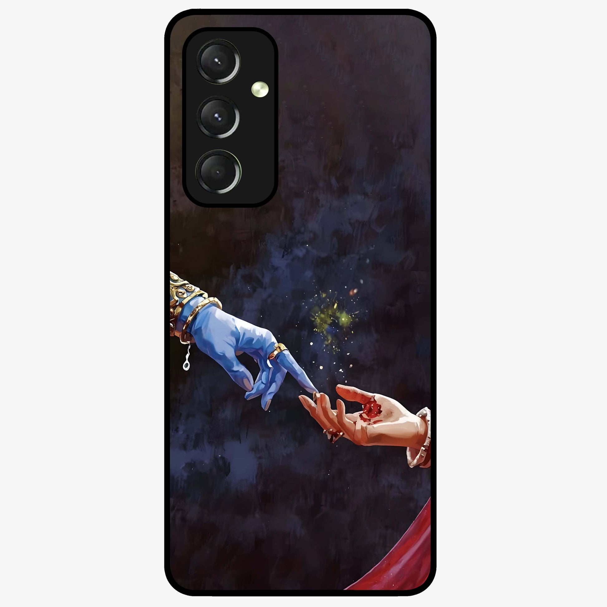 Divine Touch Eternal Glass Case showing flat back view with spiritual themed artwork and glossy glass finish.
