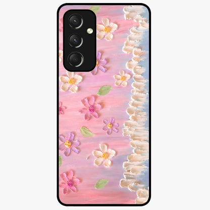 Dreamy Painted Garden Glass Case showing flat back view with artistic painted floral garden artwork and glossy glass finish.