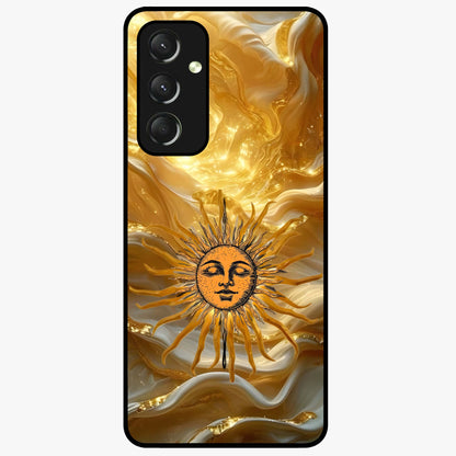 Eternal Golden Glow Glass Case showing flat back view with radiant golden themed artwork and glossy glass finish.