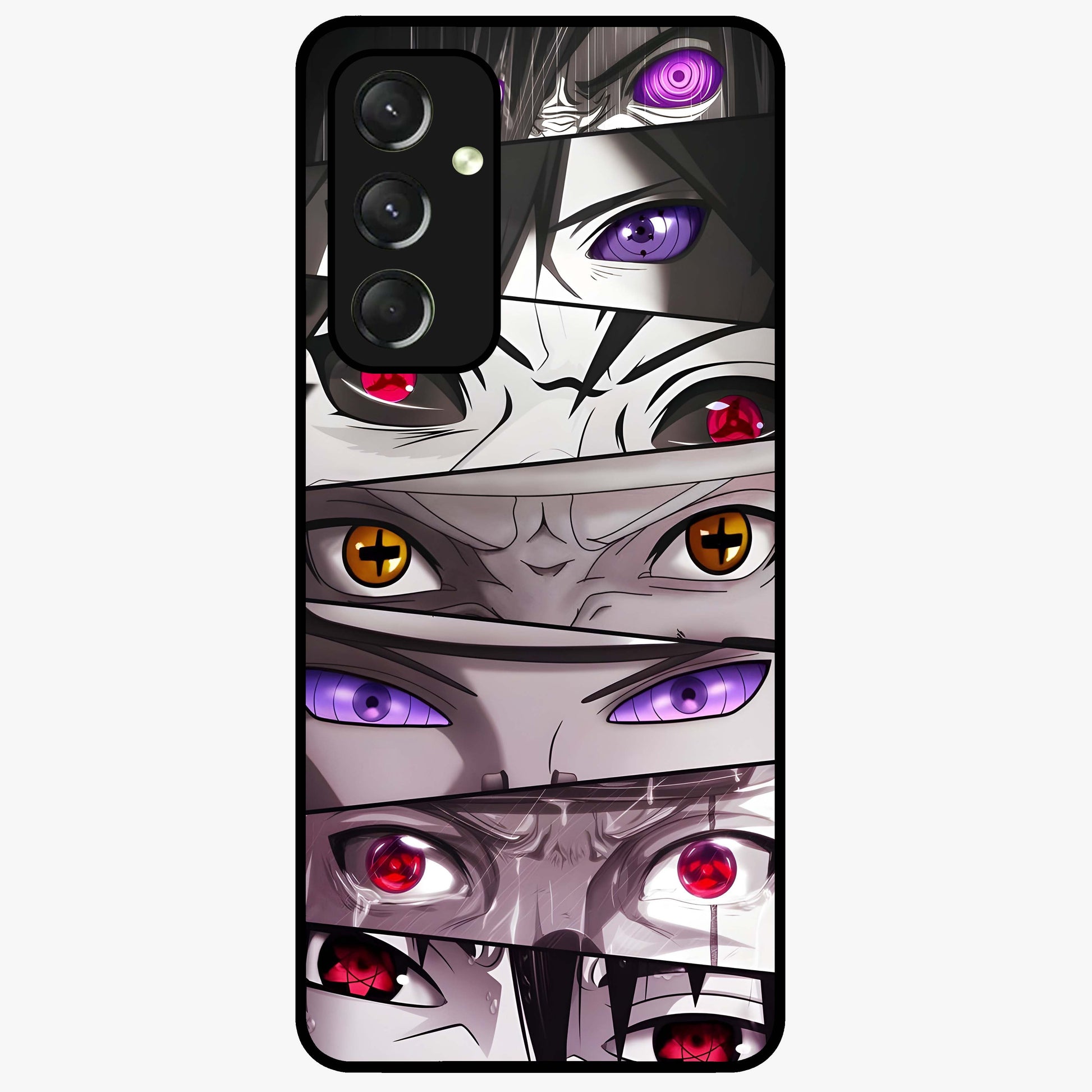 Eyes of Destiny Glass Case showing flat back view with striking eye themed artwork and glossy glass finish.