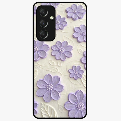 Floral Wall Art With Purple Flowers Glass Case showing flat back view with purple flower artwork and glossy glass finish.