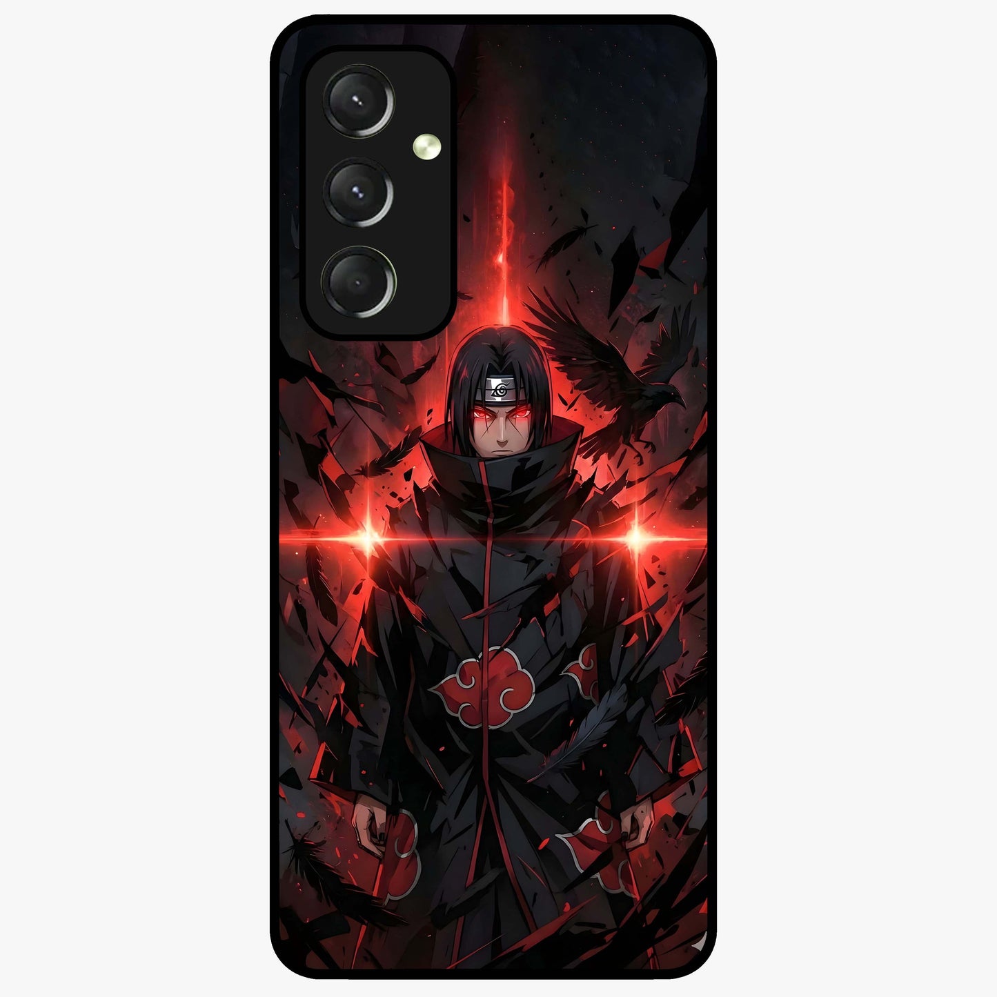 Focused Blade Discipline Glass Case showing flat back view with warrior sword themed artwork and glossy glass finish.