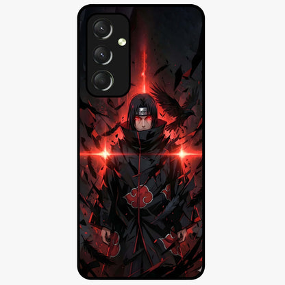 Focused Blade Discipline Glass Case showing flat back view with warrior sword themed artwork and glossy glass finish.