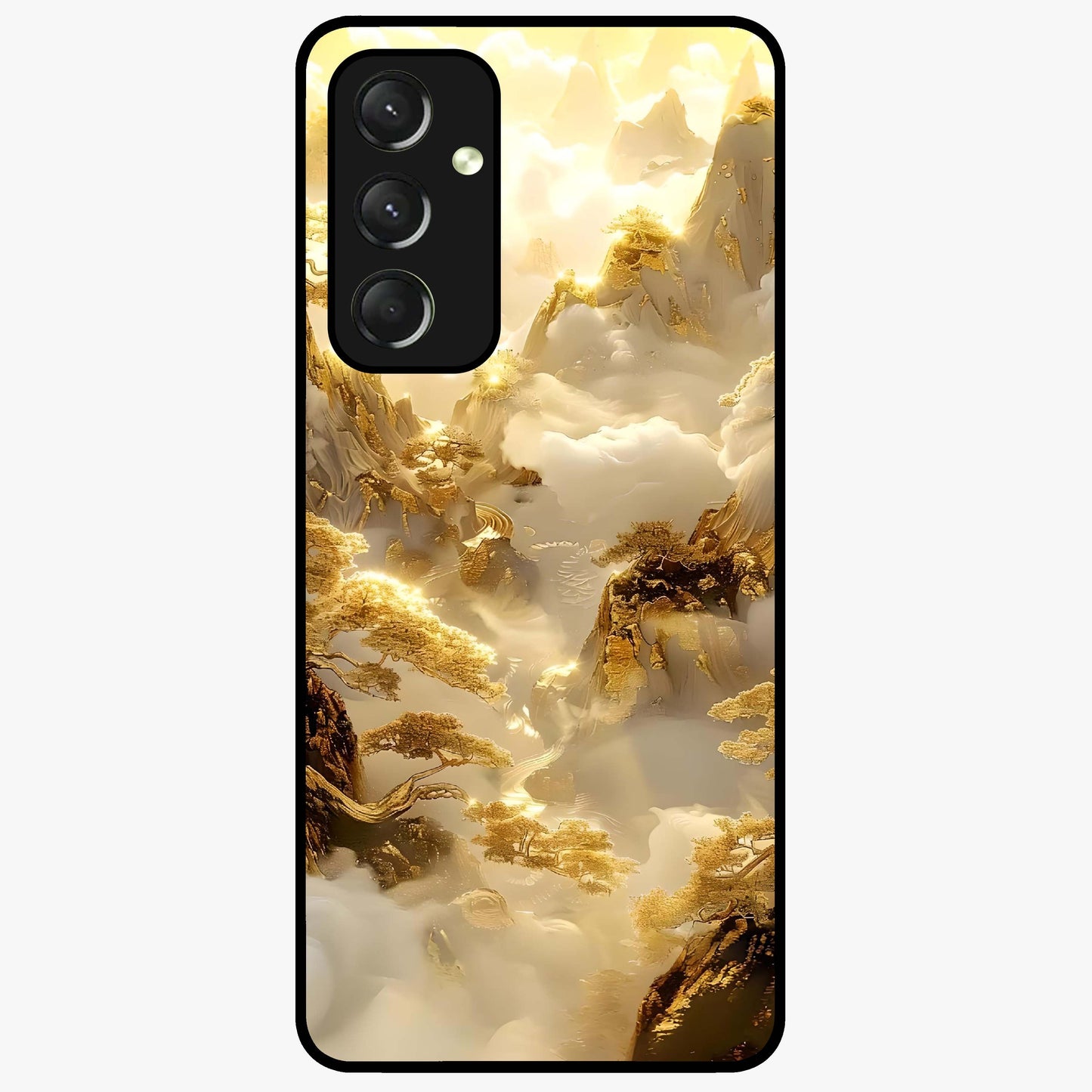 Gates Of Illumination Glass Case showing flat back view with mystical illuminated gate artwork and glossy glass finish.