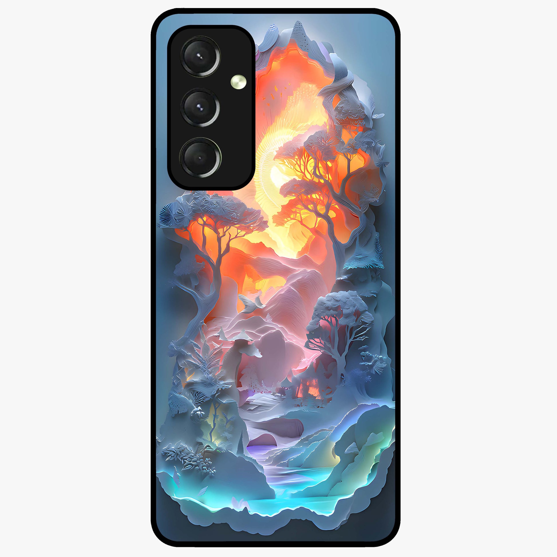 Glow Forest Portal Glass Case showing flat back view with glowing forest portal artwork and glossy glass finish.