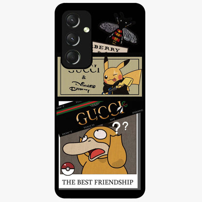 Gucci Play Mashup Glass Case showing flat back view with luxury inspired graphic artwork and glossy glass finish.