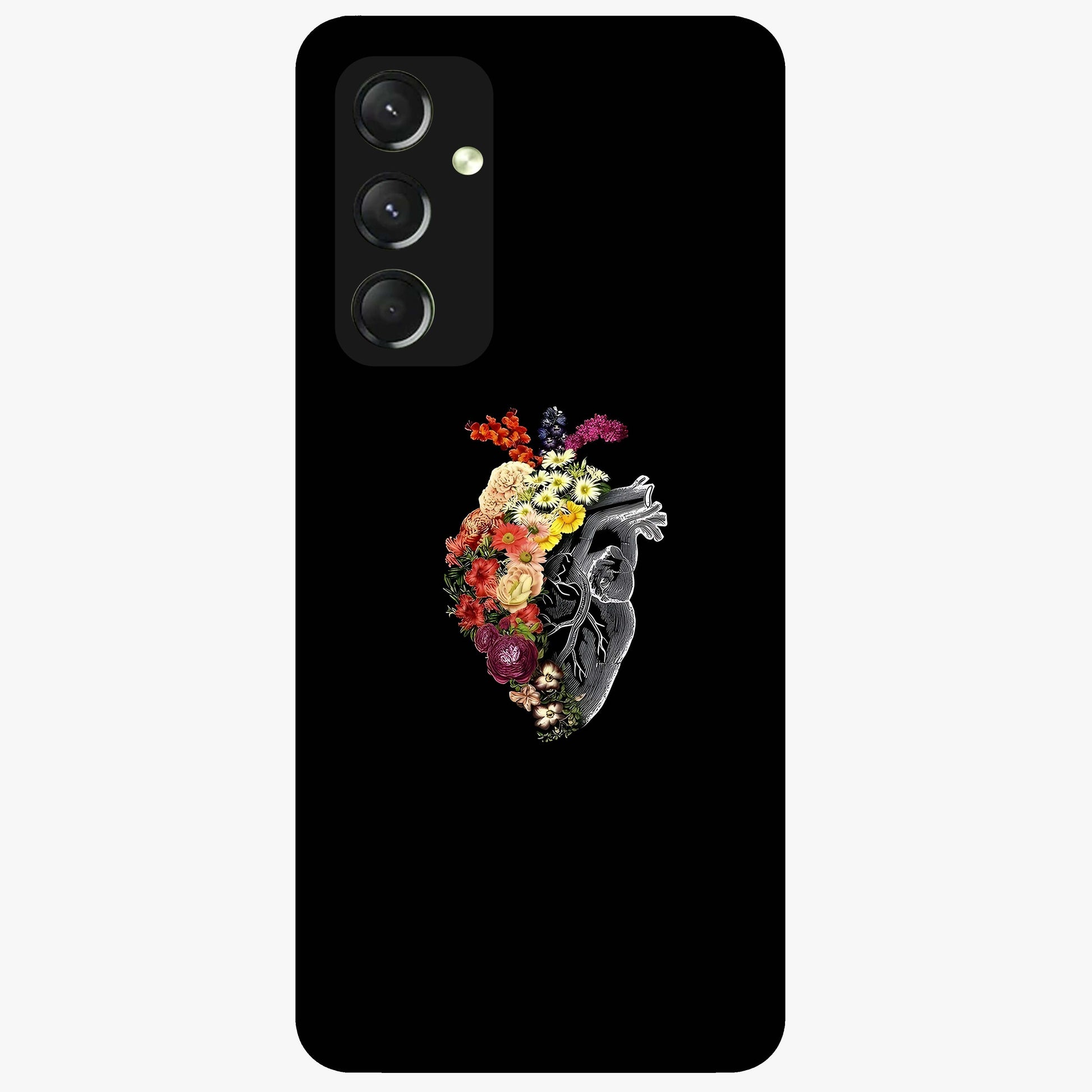 Heart With Flowers Glass Case showing flat back view with heart shaped floral artwork and glossy glass finish.