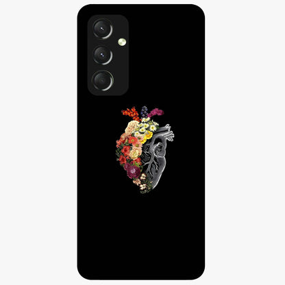 Heart With Flowers Glass Case showing flat back view with heart shaped floral artwork and glossy glass finish.