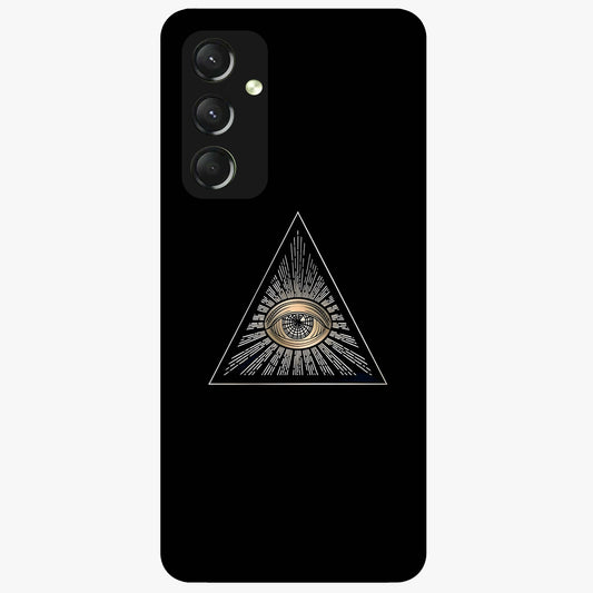 Illuminati Evil Glass Case showing flat back view with mysterious illuminati symbol artwork and glossy glass finish.