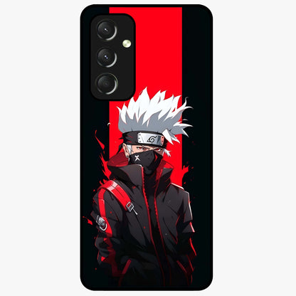Kakashi Scarlet Shadow Glass Case showing flat back view with powerful anime ninja artwork and glossy glass finish.