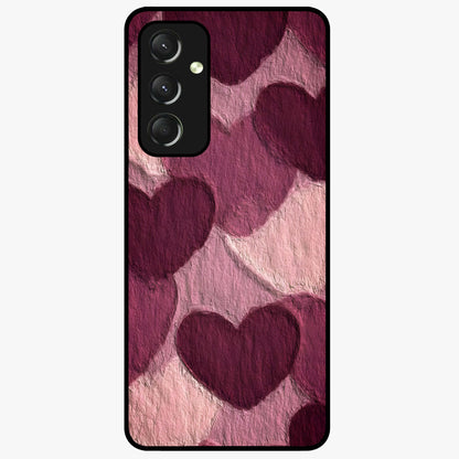Layered Paper Hearts Glass Case showing flat back view with layered paper heart artwork and glossy glass finish.