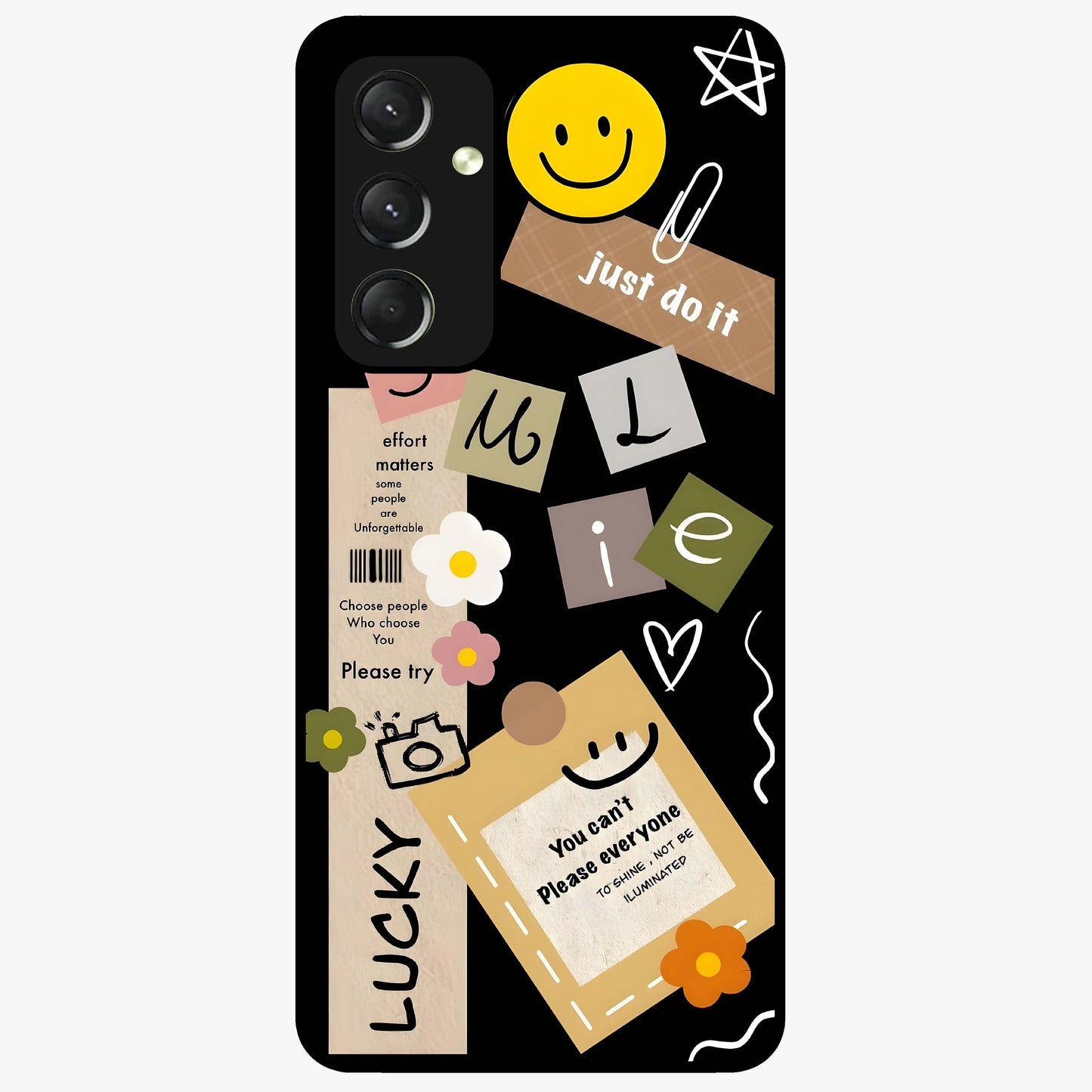 Lucky Aesthetic Collage Glass Case showing flat back view with trendy aesthetic collage artwork and glossy glass finish.