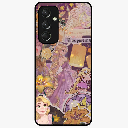Magical Tangled Dream Glass Case showing flat back view with dreamy tangled artwork and glossy glass finish.