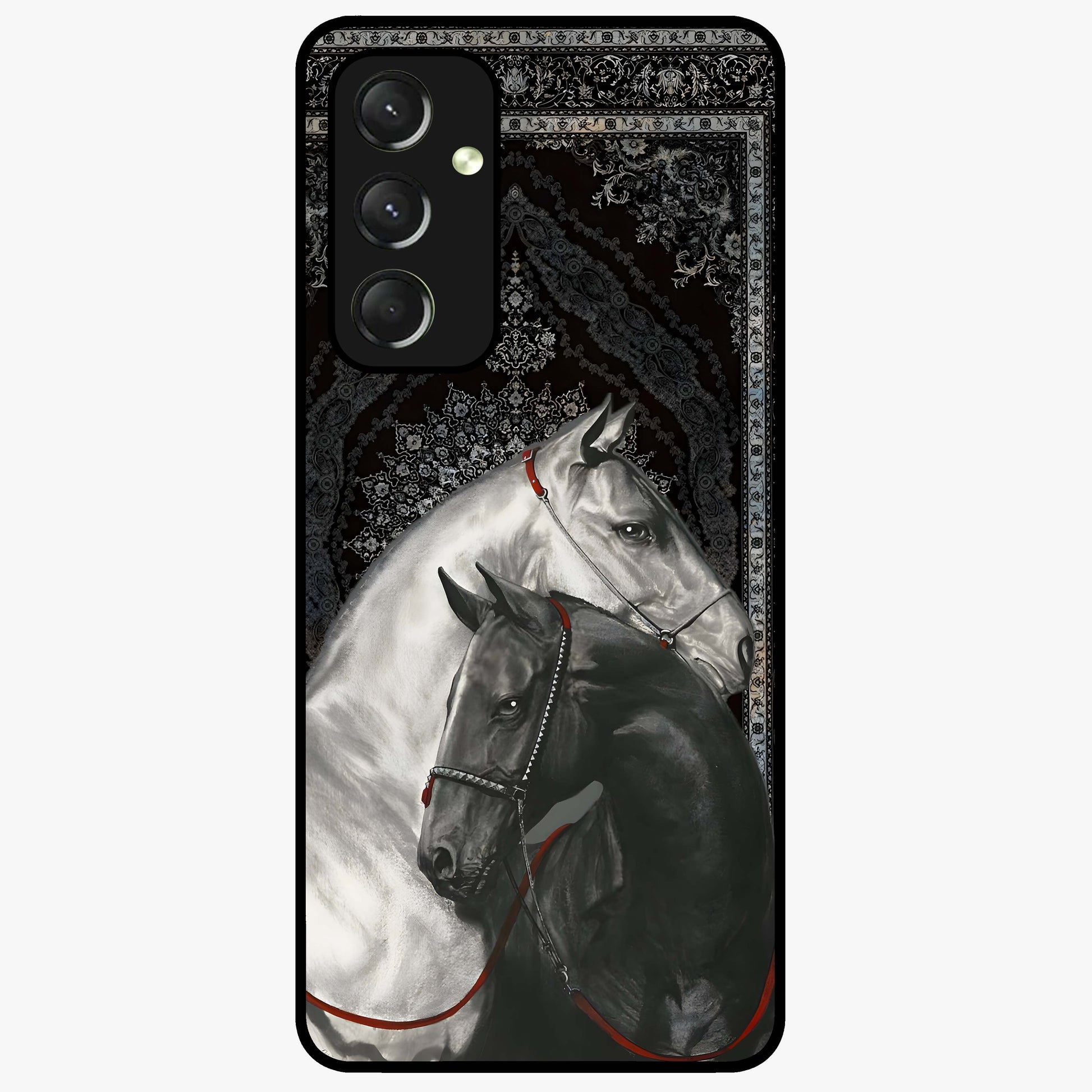 Majestic Ride Legacy Glass Case showing flat back view with powerful automotive inspired artwork and glossy glass finish.