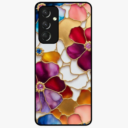 Marble Flower Pattern Glass Case showing flat back view with marble texture floral artwork and glossy glass finish.