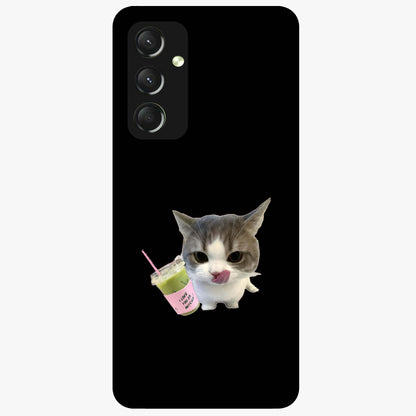 Matcha Cat Style Glass Case showing flat back view with cute matcha themed cat artwork and glossy glass finish.