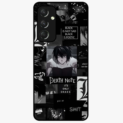 Midnight Chaos Mind Glass Case showing flat back view with abstract dark themed artwork and glossy glass finish.
