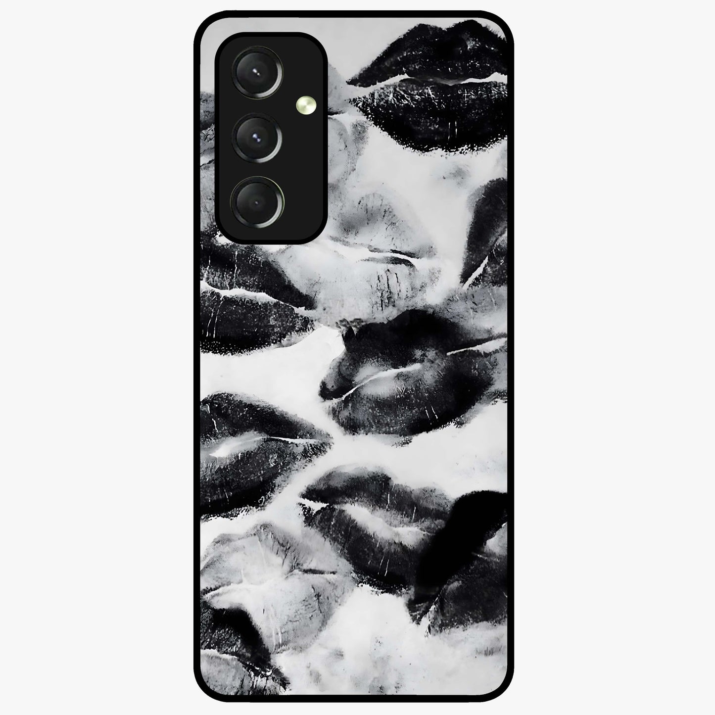 Midnight Kiss Marks Glass Case showing flat back view with lipstick kiss mark artwork and glossy glass finish.