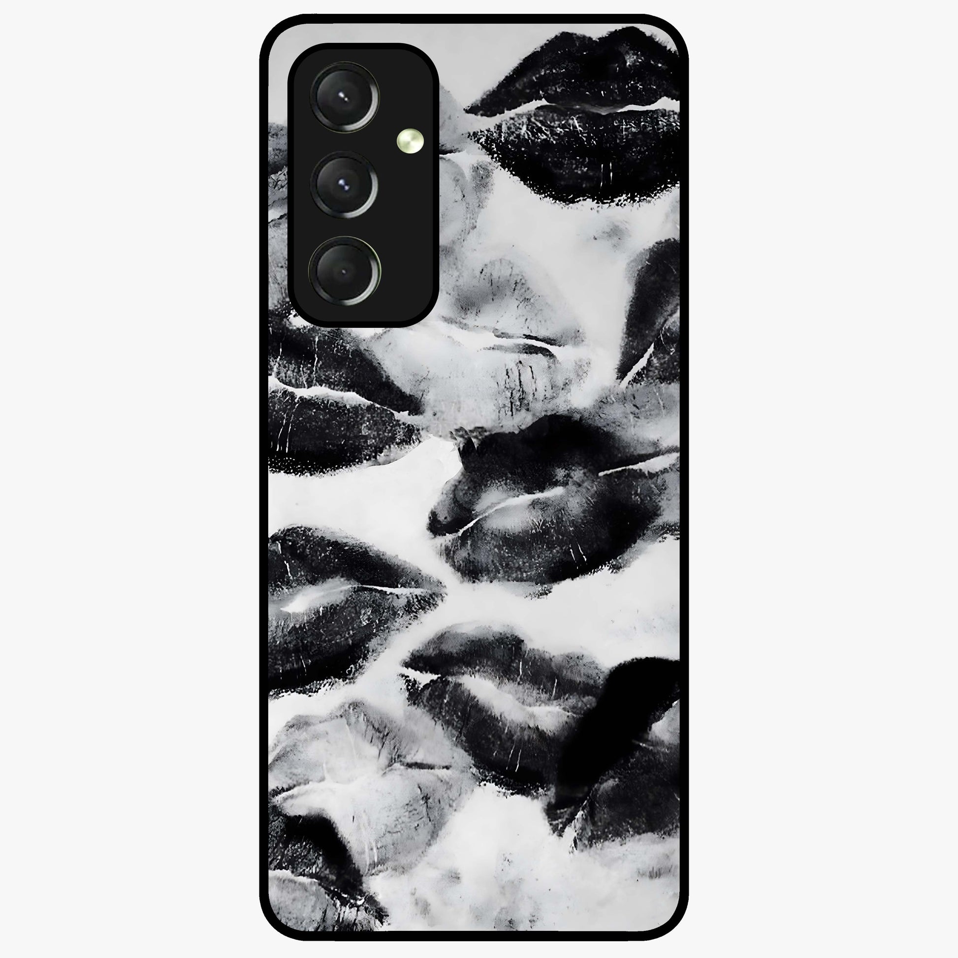 Midnight Kiss Marks Glass Case showing flat back view with lipstick kiss mark artwork and glossy glass finish.