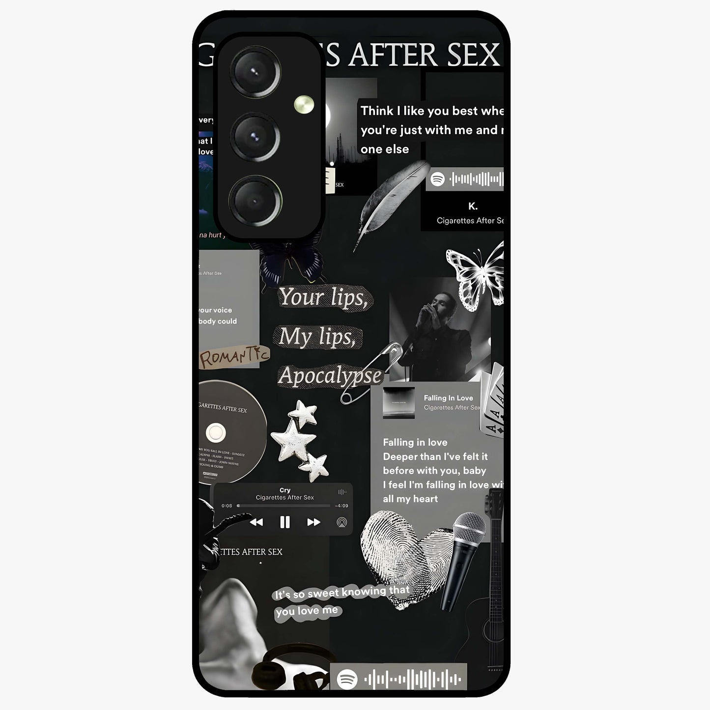 Midnight Love Echo Glass Case showing flat back view with romantic midnight themed artwork and glossy glass finish.