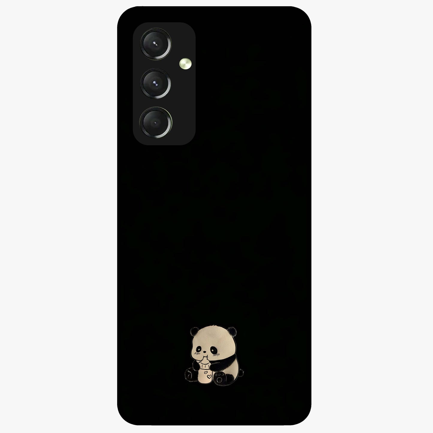 Midnight Panda Love Glass Case showing flat back view with cute panda themed artwork and glossy glass finish.