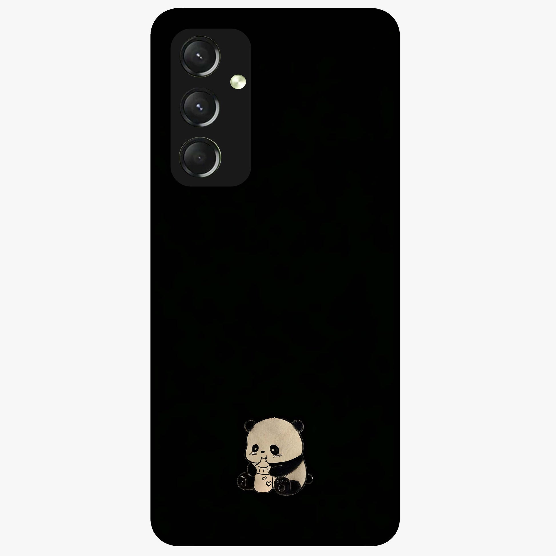 Midnight Panda Love Glass Case showing flat back view with cute panda themed artwork and glossy glass finish.