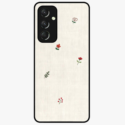 Minimal Petal Whispers Glass Case showing flat back view with soft minimal floral artwork and glossy glass finish.