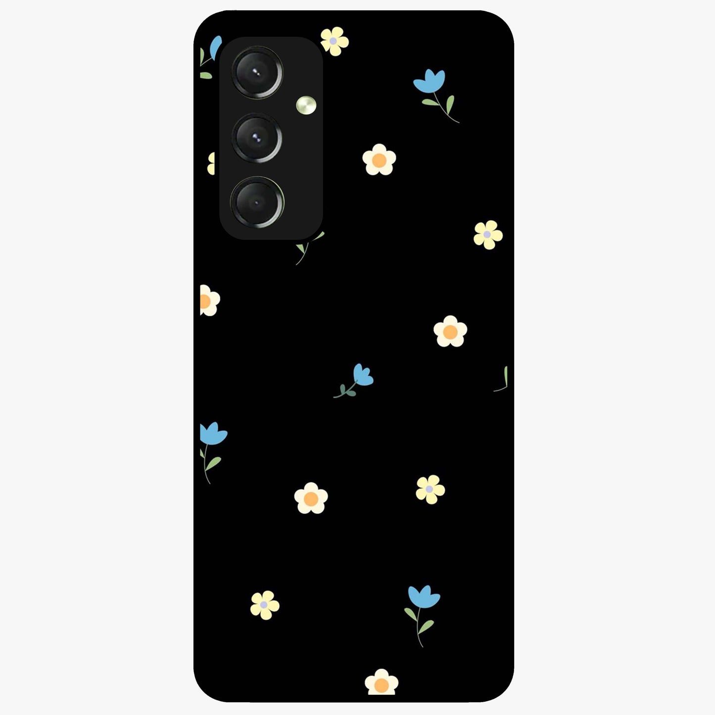 Minimalistic Blue With White Flower Pattern Glass Case showing flat back view with blue background and white flower pattern and glossy glass finish.