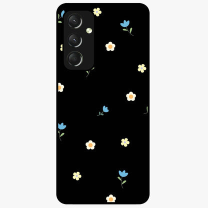 Minimalistic Blue With White Flower Pattern Glass Case showing flat back view with blue background and white flower pattern and glossy glass finish.